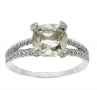 2.6ct Cushion Genuine Green Amethyst and Diamond Ring in Rope Silver