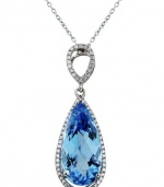 Effy Jewlery 14K White Gold Blue Topaz and Diamond Pendant, 6.33 TCW