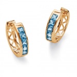 Channel-Set Birthstone 18k Yellow Gold-Plated Huggie-Hoop Earrings- March- Simulated Aquamarine