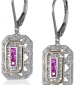 S&G Sterling Silver, 14k Yellow Gold, and Gemstone Art Deco-Style Drop Earrings with Diamond Accents (0.13 cttw, I-J Color, I2-I3 Clarity)