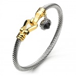 Twisted Cable Cuff Bracelet with Buckle Clasp and Stone Pendant