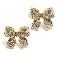 Fashion Crystal Pave Bow Ribbon Stud Earrings Gold CL Fashion Crystal Pave Bow Ribbon Stud Earrings Gold CL