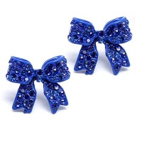 Fashion Crystal Pave Bow Ribbon Stud Earrings Blue