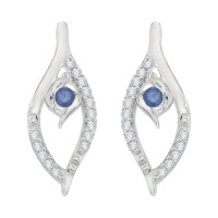 Center Blue and White Diamond Fashion Earrings in 10K White Gold (0.14 cttw)