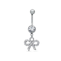 14G (1.6mm) Bow Belly Button Ring Dangle with Crystals Bow Tie + 1 Free Belly Retainer 14G (1.6mm) Bow Belly Button Ring Dangle with Crystals Bow Tie + 1 Free Belly Retainer