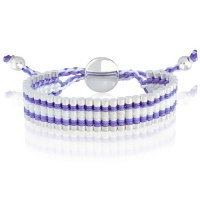 Silvertone Circle with Purple and White Cord Adjustable Friendship Bracelet Silvertone Circle with Purple and White Cord Adjustable Friendship Bracelet