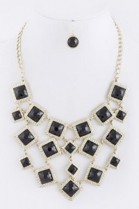 Fashion Jewelry - SQUARE HAMMERED JEWEL LINKED NECKLACE SET - By Fashion Destination | Free Shipping (Black) Fashion Jewelry - SQUARE HAMMERED JEWEL LINKED NECKLACE SET - By Fashion Destination | Free Shipping (Black)