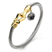 Twisted Cable Cuff Bracelet with Buckle Clasp and Stone Pendant