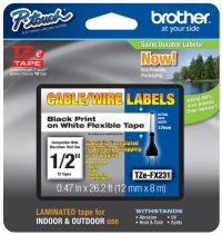 Brother Laminated Flexible ID 1/2 Inch Tape, in Clam Retail Packaging, Black on White (TZeFX231CS) - Retail Packaging Brother Laminated Flexible ID 1/2 Inch Tape, in Clam Retail Packaging, Black on White (TZeFX231CS) - Retail Packaging