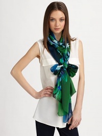 EXCLUSIVELY AT SAKS. A colorful floral print on luxurious silk. SilkAbout 28 X 110Dry cleanMade in Italy