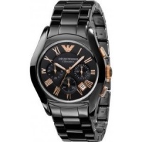 Armani Mens Black Ceramic Watch w/ Rose Gold #1410 Armani Mens Black Ceramic Watch w/ Rose Gold #1410