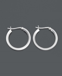Super chic, these click back hoops add class. Crafted in smooth sterling silver. Approximate diameter: 1-1/10 inches. Super chic, these click back hoops add class. Crafted in smooth sterling silver. Approximate diameter: 1-1/10 inches.