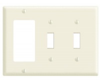Leviton 80421-A 3-Gang 2-Toggle 1-Decora/GFCI Device Combination Wallplate, Standard Size, Thermoset, Device Mount, Almond Leviton 80421-A 3-Gang 2-Toggle 1-Decora/GFCI Device Combination Wallplate, Standard Size, Thermoset, Device Mount, Almond
