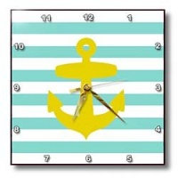 Nautical Golden Yellow Anchor with teal turquoise aqua blue sailor striped pattern - Breton stripes - 15x15 Wall Clock Nautical Golden Yellow Anchor with teal turquoise aqua blue sailor striped pattern - Breton stripes - 15x15 Wall Clock