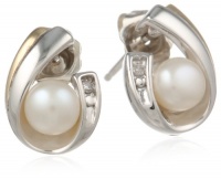 S&G Sterling Silver and 14k Yellow Gold 5mm Freshwater Cultured Pearl and Diamond Earrings (0.01cttw, I-J Color, I3 Clarity) S&G Sterling Silver and 14k Yellow Gold 5mm Freshwater Cultured Pearl and Diamond Earrings (0.01cttw, I-J Color, I3 Clarity)