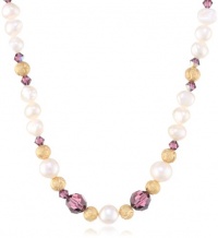 Swarovski Elements Beads, Gold Color Beads and Gold over Silver Clasp White Baroque Freshwater Pearl Necklace, 16+2 Extender Swarovski Elements Beads, Gold Color Beads and Gold over Silver Clasp White Baroque Freshwater Pearl Necklace, 16+2 Extender