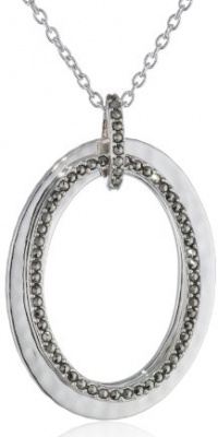 Judith Jack Silver Halo Sterling Silver and Marcasite Hammered Oval Shaky Drop Pendant Necklace, 18 Judith Jack Silver Halo Sterling Silver and Marcasite Hammered Oval Shaky Drop Pendant Necklace, 18