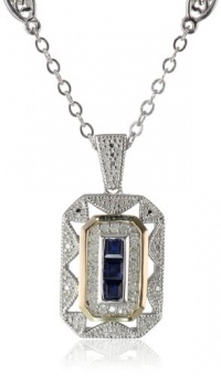 S&G Sterling Silver and 14k Yellow Gold Gemstone with Diamond-Accent Art Deco Style Necklace (0.12 cttw, I-J Color, I2-I3 Clarity), 18 S&G Sterling Silver and 14k Yellow Gold Gemstone with Diamond-Accent Art Deco Style Necklace (0.12 cttw, I-J Color, I2-I3 Clarity), 18
