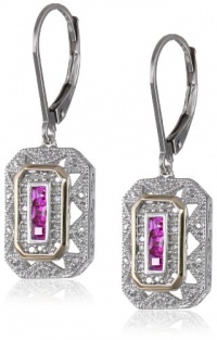S&G Sterling Silver, 14k Yellow Gold, and Gemstone Art Deco-Style Drop Earrings with Diamond Accents (0.13 cttw, I-J Color, I2-I3 Clarity) S&G Sterling Silver, 14k Yellow Gold, and Gemstone Art Deco-Style Drop Earrings with Diamond Accents (0.13 cttw, I-J Color, I2-I3 Clarity)