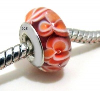 1 High Quality Orange Flowers Authentic 925 Sterling Silver Murano Glass Charm Bead, Fits Pandora, Chamilia, Troll and Others (Threaded Screw Core) 1 High Quality Orange Flowers Authentic 925 Sterling Silver Murano Glass Charm Bead, Fits Pandora, Chamilia, Troll and Others (Threaded Screw Core)