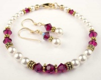 Damali Gold Filled and Vermeil Swarovski Elements July Birthstone Ruby Color Crystal Beads and Freshwater Cultured Pearl Bracelet and Earring SET Damali Gold Filled and Vermeil Swarovski Elements July Birthstone Ruby Color Crystal Beads and Freshwater Cultured Pearl Bracelet and Earring SET
