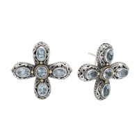 925 Silver & Blue Topaz Celtic Cross Earrings with 18k Gold Accents 925 Silver & Blue Topaz Celtic Cross Earrings with 18k Gold Accents