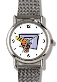 Basketball, Hoop, Backboard, Swish Basketball Theme - WATCHBUDDY® ELITE Chrome-Plated Metal Alloy Watch with Metal Mesh Strap-Size-Small ( Standard Women's Size )