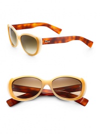 Flashback to the 50's with these small cat's-eye sunglasses in lightweight acetate with logo temples. Available in havana with brown gradient lens or beige with gray lens.Plastic logo temples100% UV protectionMade in Italy Flashback to the 50's with these small cat's-eye sunglasses in lightweight acetate with logo temples. Available in havana with brown gradient lens or beige with gray lens.Plastic logo temples100% UV protectionMade in Italy