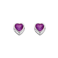 .925 Sterling Silver Rhodium Plated 5mm February Birthstone Heart Bezel CZ Solitaire Basket Stud Earrings for Baby and Children & Women with Screw-back (Amethyst, Purple) .925 Sterling Silver Rhodium Plated 5mm February Birthstone Heart Bezel CZ Solitaire Basket Stud Earrings for Baby and Children & Women with Screw-back (Amethyst, Purple)