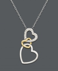 Three hearts is thrice as nice! Triple your love with this interlocking heart link pendant. Crafted in sterling silver and 18k gold over sterling silver, top heart features sparkling round-cut diamond accents. Approximate length: 18 inches. Approximate drop: 1 inch. Three hearts is thrice as nice! Triple your love with this interlocking heart link pendant. Crafted in sterling silver and 18k gold over sterling silver, top heart features sparkling round-cut diamond accents. Approximate length: 18 inches. Approximate drop: 1 inch.
