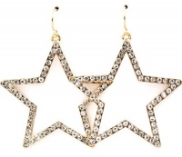 Trendy Large 1-1/2 Star Shaped Dangle Earrings with Sparkly Clear Crystals Gold Tone Trendy Large 1-1/2 Star Shaped Dangle Earrings with Sparkly Clear Crystals Gold Tone