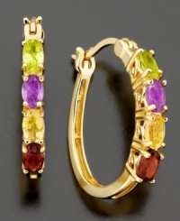 Color your look with elegance. These beautiful 14k gold earrings feature round-cut African amethyst (1/3 ct. t.w.), round-cut citrine (1/3 ct. t.w.), round-cut peridot (1/3 ct. t.w.) and round-cut garnet (1/2 ct. t.w.). Approximate drop: 1/4 inch. Color your look with elegance. These beautiful 14k gold earrings feature round-cut African amethyst (1/3 ct. t.w.), round-cut citrine (1/3 ct. t.w.), round-cut peridot (1/3 ct. t.w.) and round-cut garnet (1/2 ct. t.w.). Approximate drop: 1/4 inch.