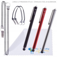 3-Pack of Premium Large 5.3 Universal Capacitive Stylus Touch Screen Pen With 2x2 Detachable Tether Strings / Lanyards, The Friendly Swede Microfiber Cloth and Retail Packaging (Red Black Silver) 3-Pack of Premium Large 5.3 Universal Capacitive Stylus Touch Screen Pen With 2x2 Detachable Tether Strings / Lanyards, The Friendly Swede Microfiber Cloth and Retail Packaging (Red Black Silver)