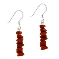 Sterling Silver .925 Genuine Red Jasper Stone Chip Dangle Earrings Sterling Silver .925 Genuine Red Jasper Stone Chip Dangle Earrings