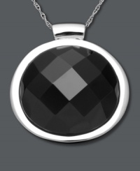 A single drop of complimentary color. This chic, contemporary pendant features a faceted onyx gemstone (25 mm) set in polished sterling silver. Approximate length: 18 inches. Approximate drop: 1-1/4 inches. A single drop of complimentary color. This chic, contemporary pendant features a faceted onyx gemstone (25 mm) set in polished sterling silver. Approximate length: 18 inches. Approximate drop: 1-1/4 inches.