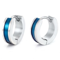 Unique Mens Stainless Steel Hoop Earrings (Silver Blue) Unique Mens Stainless Steel Hoop Earrings (Silver Blue)