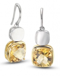 CleverEve Luxury Series 14K Yellow Gold & Rhodium Plated Silver Frenchwire Earrings w/ Prong Set Cushion Cut Natural Citrine Stones 6.82 ct. tw. CleverEve Luxury Series 14K Yellow Gold & Rhodium Plated Silver Frenchwire Earrings w/ Prong Set Cushion Cut Natural Citrine Stones 6.82 ct. tw.