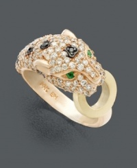 Embrace your wild side in this prowling panther. This Signature by Effy Collection design lights up with the addition of round-cut black and white diamonds (1-1/3 ct. t.w.) and sparkling emerald accents. Crafted in 14k rose gold. Embrace your wild side in this prowling panther. This Signature by Effy Collection design lights up with the addition of round-cut black and white diamonds (1-1/3 ct. t.w.) and sparkling emerald accents. Crafted in 14k rose gold.