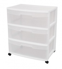 Sterilite 29308001 3-Drawer Wide Cart with See-Through Drawers and Black Casters, White Sterilite 29308001 3-Drawer Wide Cart with See-Through Drawers and Black Casters, White
