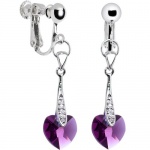 Austrian Crystal Heart February Birthstone Clip Earrings