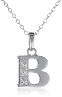 Sterling Silver Simulated Diamond Initial B Pendant Necklace, 18 Sterling Silver Simulated Diamond Initial B Pendant Necklace, 18