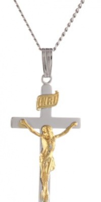Sterling Silver Two-Tone Crucifix Cross Pendant Necklace , 20