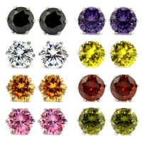 8 Mixed Color (White, Red, Jet Black, Tanzanite, Peridot, Citrine, Light Rose, Topaz) Wholesale Lot Cz Crystal Stainless Steel Earrings Studs. Nickel-free. Lead-free. 2 Carats Each Pair. 6mm Diameter 8 Mixed Color (White, Red, Jet Black, Tanzanite, Peridot, Citrine, Light Rose, Topaz) Wholesale Lot Cz Crystal Stainless Steel Earrings Studs. Nickel-free. Lead-free. 2 Carats Each Pair. 6mm Diameter