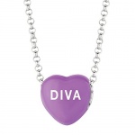 Purple Enamel Diva Sweethearts Sterling Silver Necklace, 16 Inch