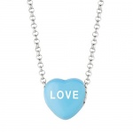 Blue Enamel Love Sweethearts Sterling Silver Necklace, 16 Inch