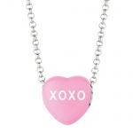 Dark Pink Enamel XOXO Sweethearts Sterling Silver Necklace, 16 Inch