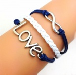 Vintage Style Silver Infinity Wish Love Bracelet Navy Blue Rope and White Braided Personalized Friendship Gift 2211r