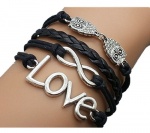 Plating Retro Silver Double Owl & Infinity Wish Love Bracelet Black Rope Braided Personalized Friendship Gift 2198r Plating Retro Silver Double Owl & Infinity Wish Love Bracelet Black Rope Braided Personalized Friendship Gift 2198r
