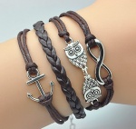 Plating Retro Silver Cute Owl & Infinity Wish Anchor Bracelet Brown Rope Braided Personalized Bracelet Friendship Gift 1189r Plating Retro Silver Cute Owl & Infinity Wish Anchor Bracelet Brown Rope Braided Personalized Bracelet Friendship Gift 1189r