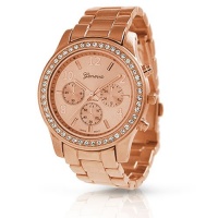 Bling Jewelry Geneva Rose Gold Plated Classic Round CZ Ladies Boyfriend Watch Bling Jewelry Geneva Rose Gold Plated Classic Round CZ Ladies Boyfriend Watch